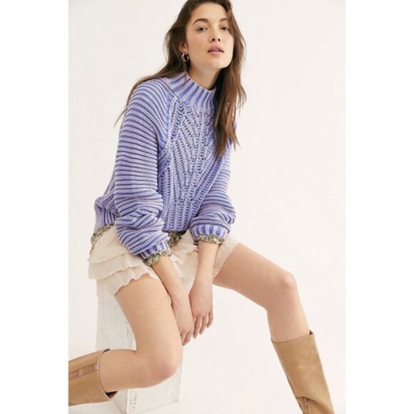 Free People Sweetheart Mockneck Sweater in Blue Egret - Picture 1 of 12